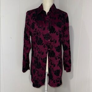 Chico's Burgundy and Black Floral Blazer